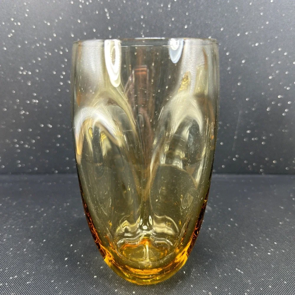 Russel Wright Pinch Amber Glass Tumblers 16oz Mid Century Modern Set of 3 6inch